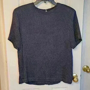 August Silk Petites Short Sleeve Black Scrunch Pattern 100% Silk Business Size M